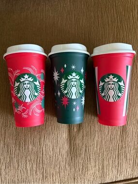 Starbucks Holiday Reusable Tumblers - Red & Dark Green Set of 3